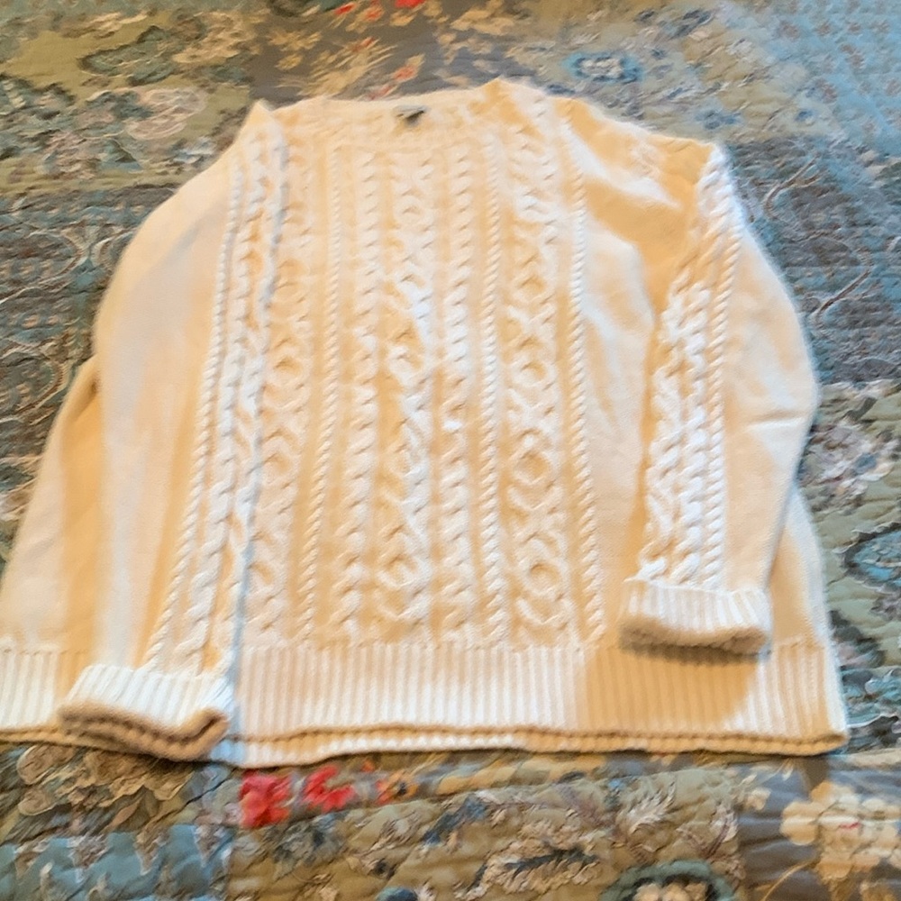 L.L. Bean Women's Vintage Cream 100% Cotton Cable Knit Sweater size XL